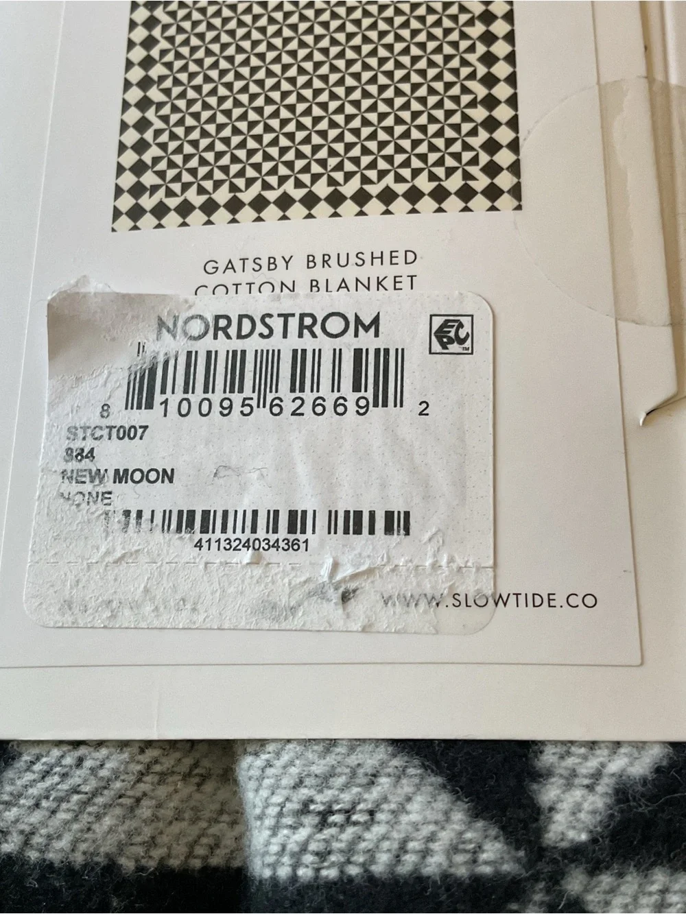SLOWTIDE BRUSHED COTTON THROW BLANKET GATSBY SQUARE NEW MOON BLACK WHITE NWT